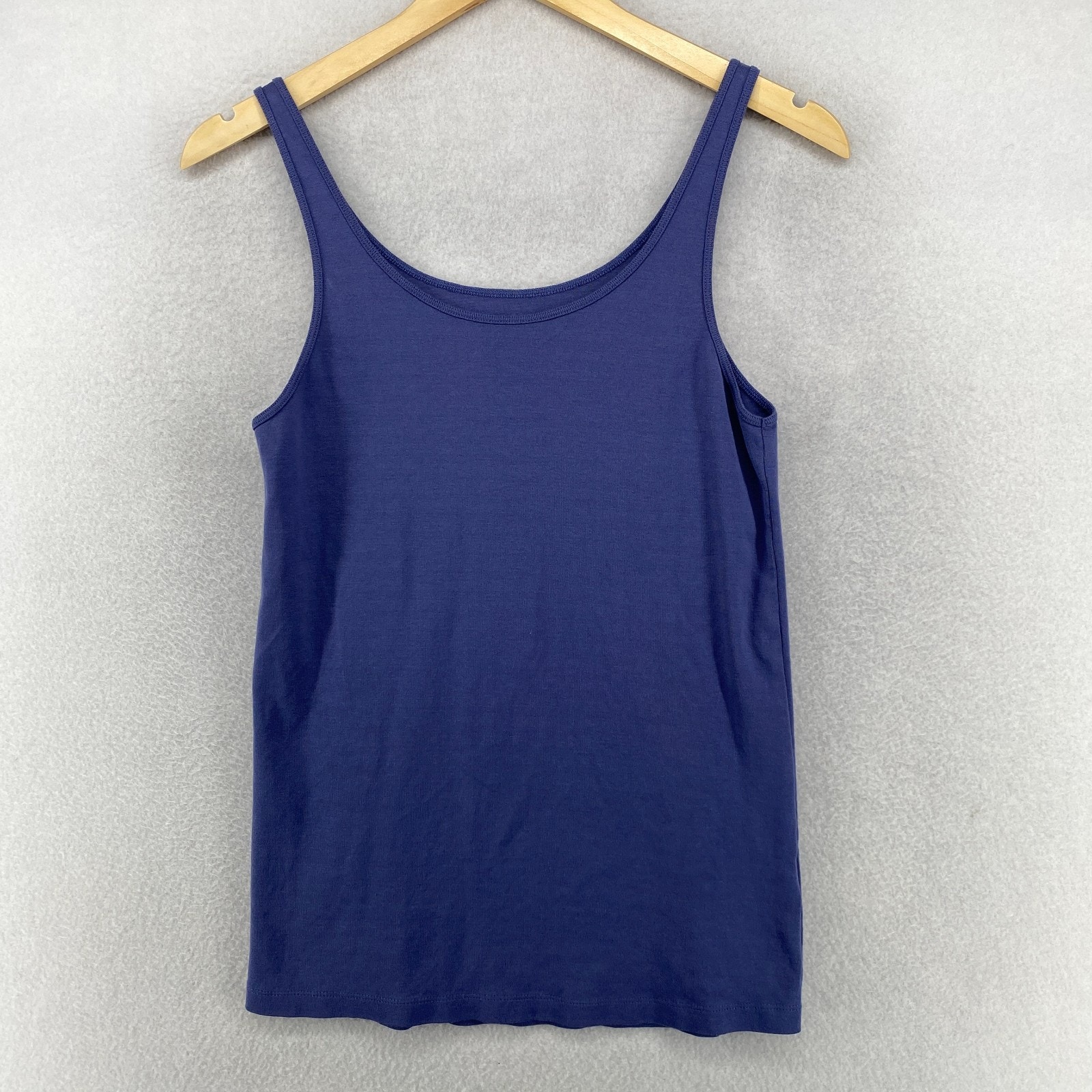 Eileen Fisher Tank Top L Organic Cotton Ribbed Jersey Camisole Scoop Neck Blue